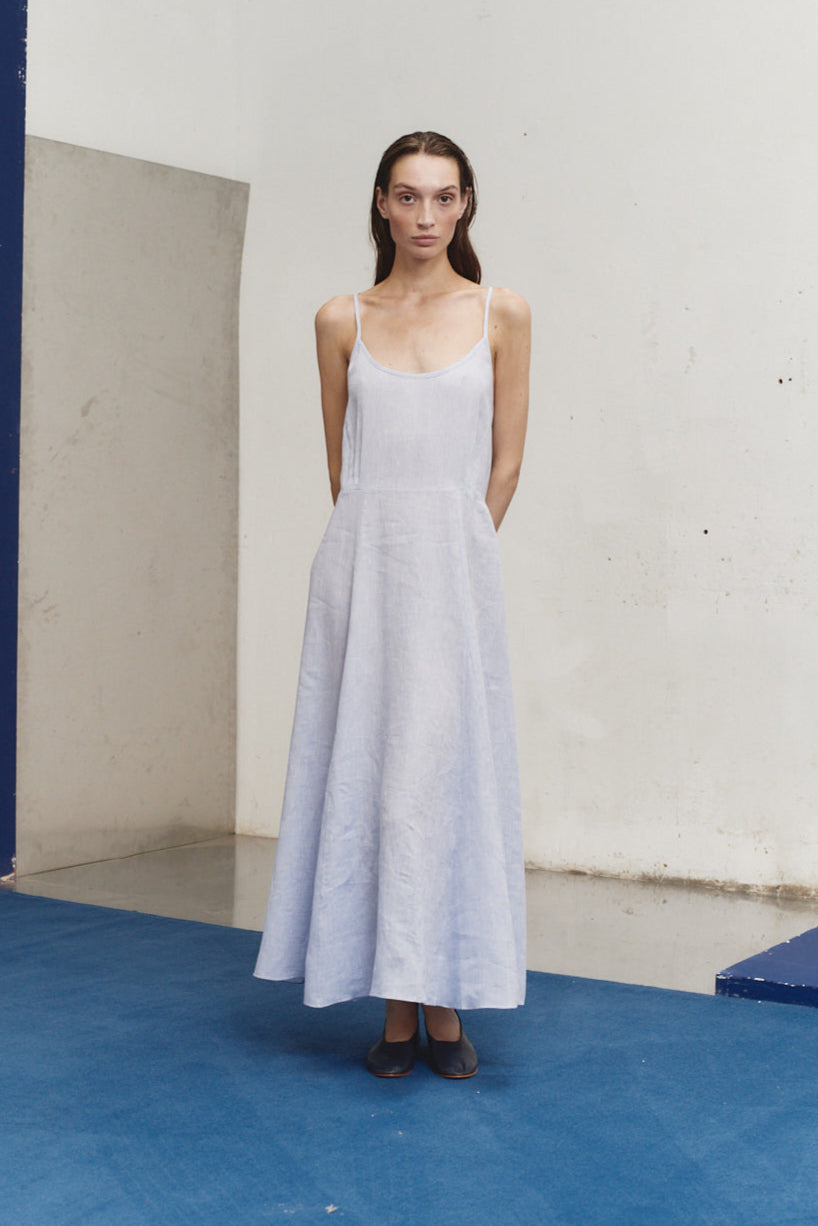 Cloud Linen Godet Slip Dress