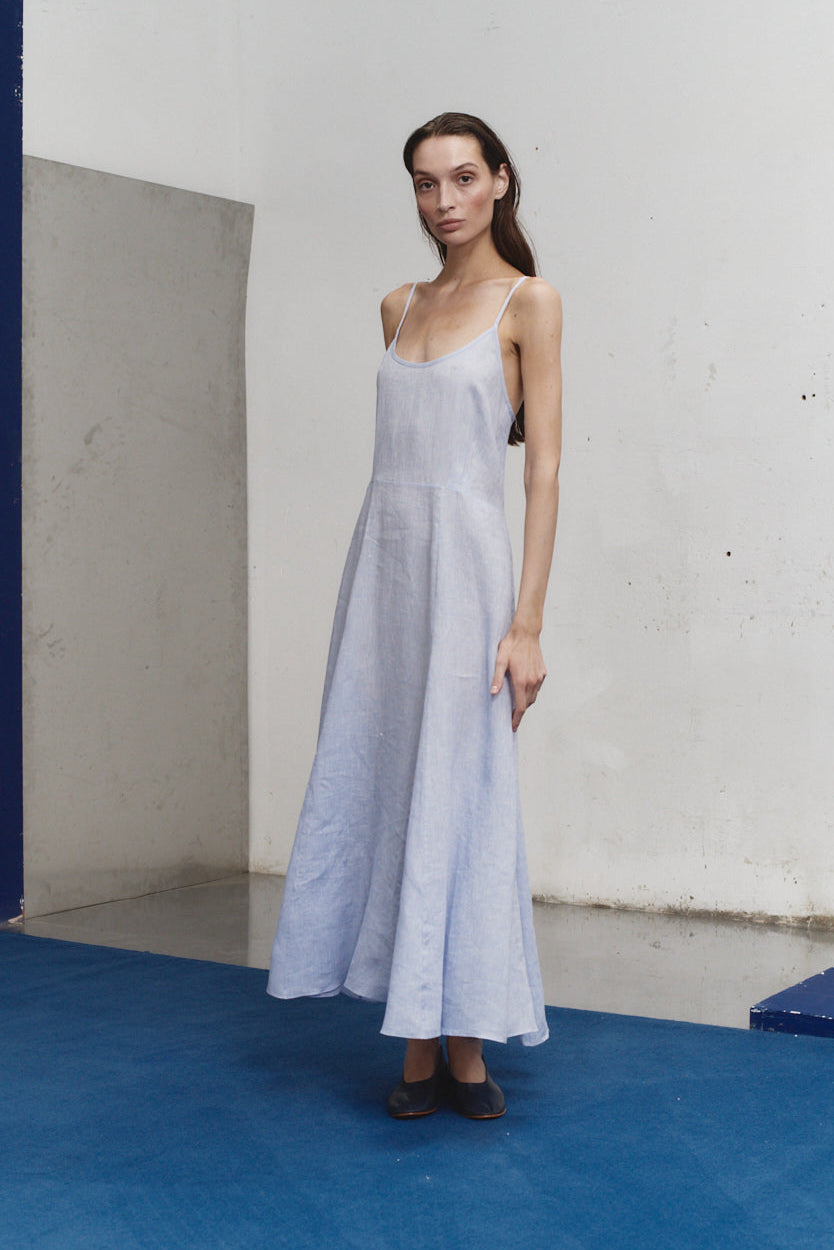 Cloud Linen Godet Slip Dress