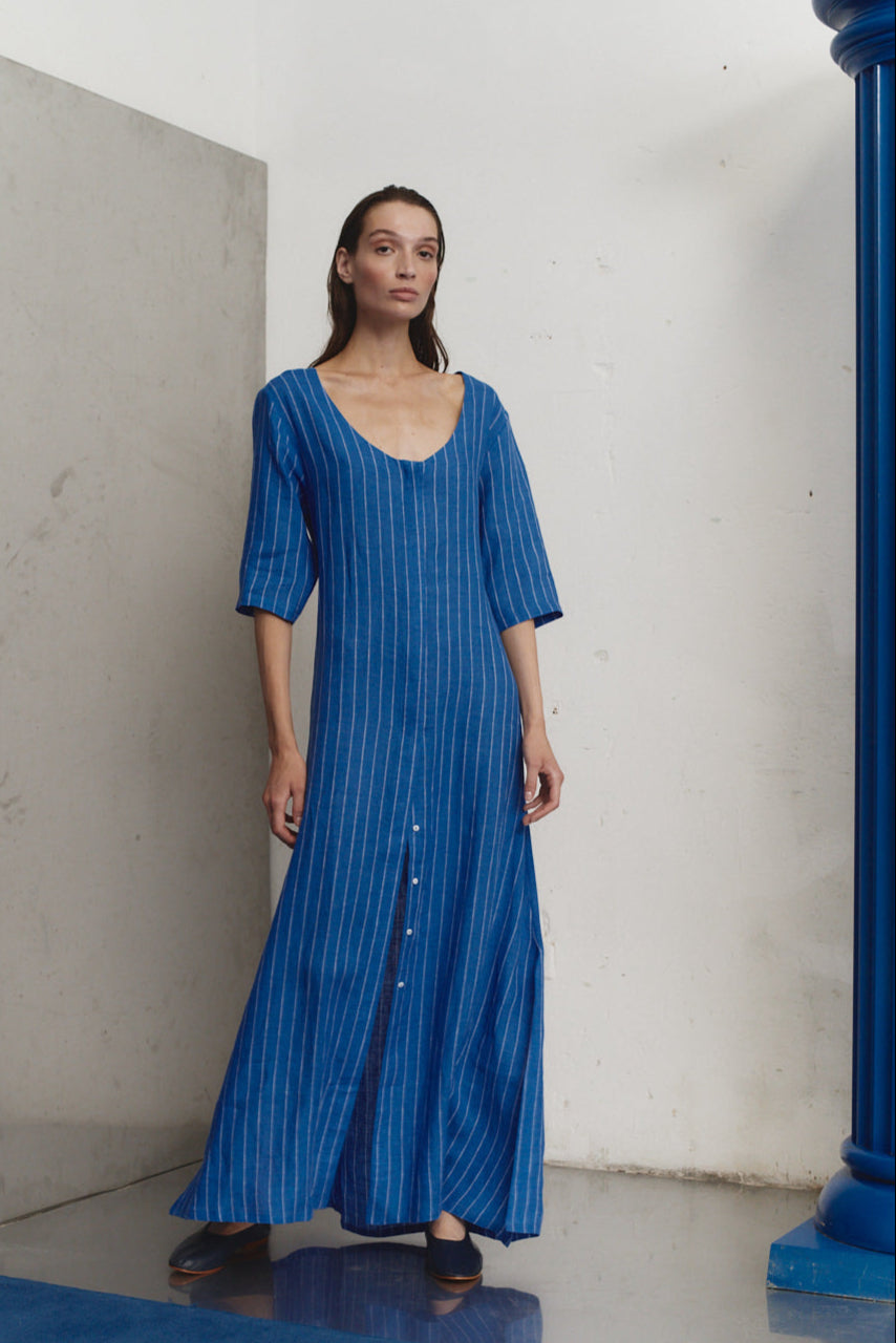 Lapis Striped Linen Payesa Dress