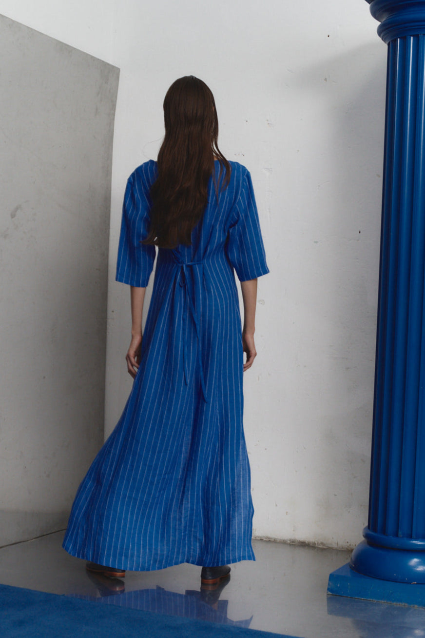 Lapis Striped Linen Payesa Dress