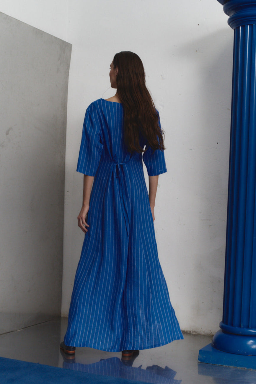 Lapis Striped Linen Payesa Dress
