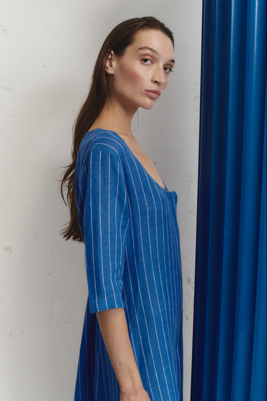 Lapis Striped Linen Payesa Dress