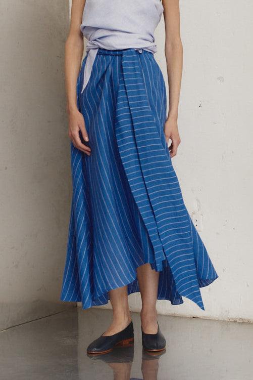 Lapis Striped Linen Alma Skirt