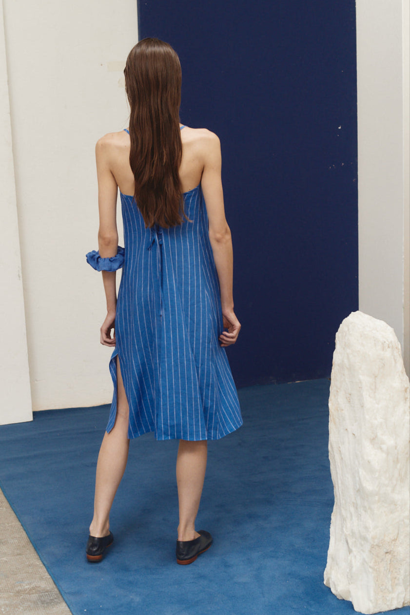 Lapis Linen Striped Midi Slip Dress