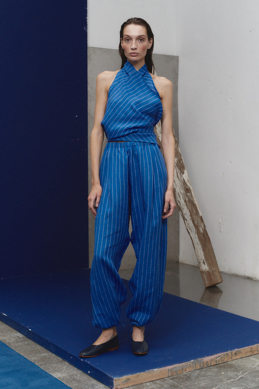Lapis Striped Linen Kendo Pants