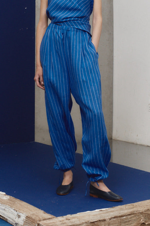 Lapis Striped Linen Kendo Pants
