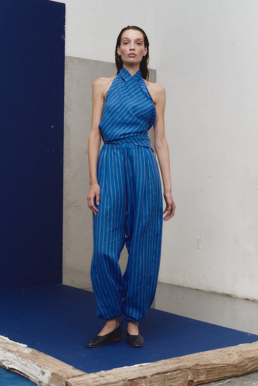 Lapis Striped Linen Kendo Pants