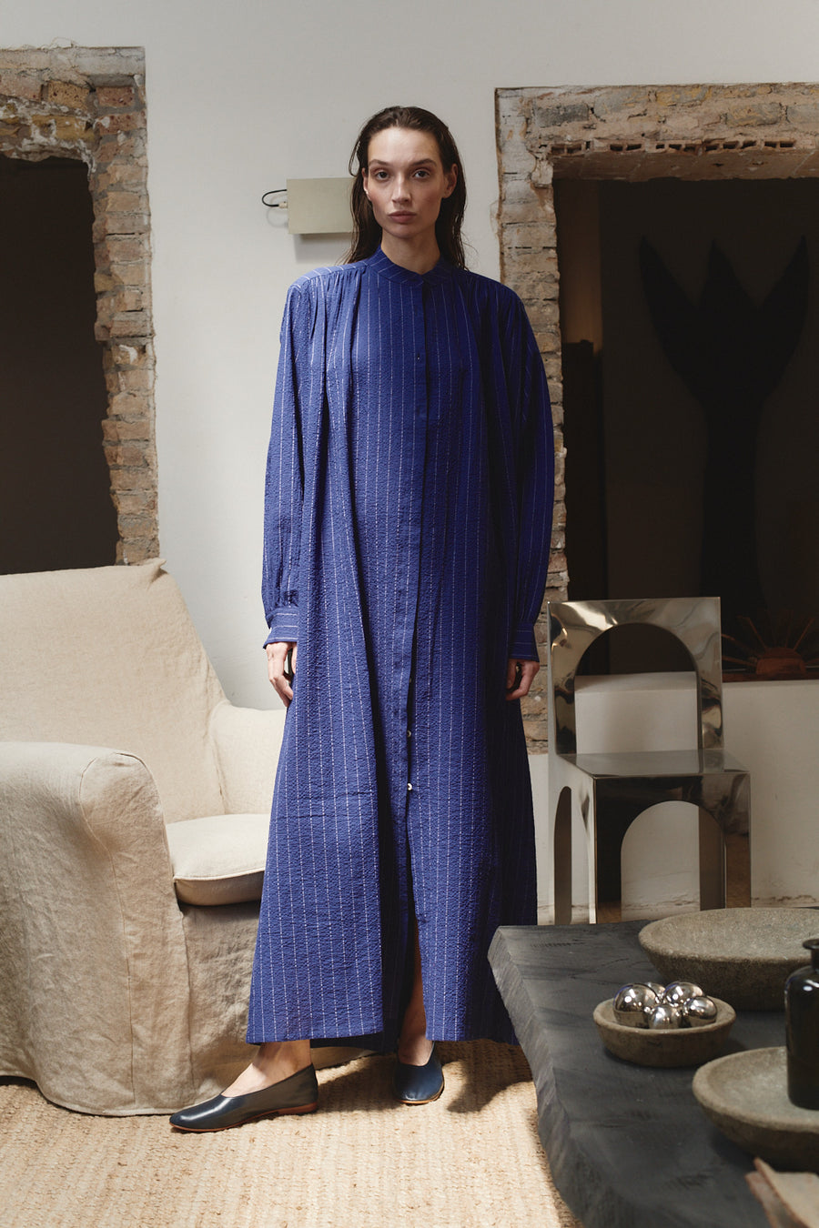 Indigo Pinstripe Babel Dress