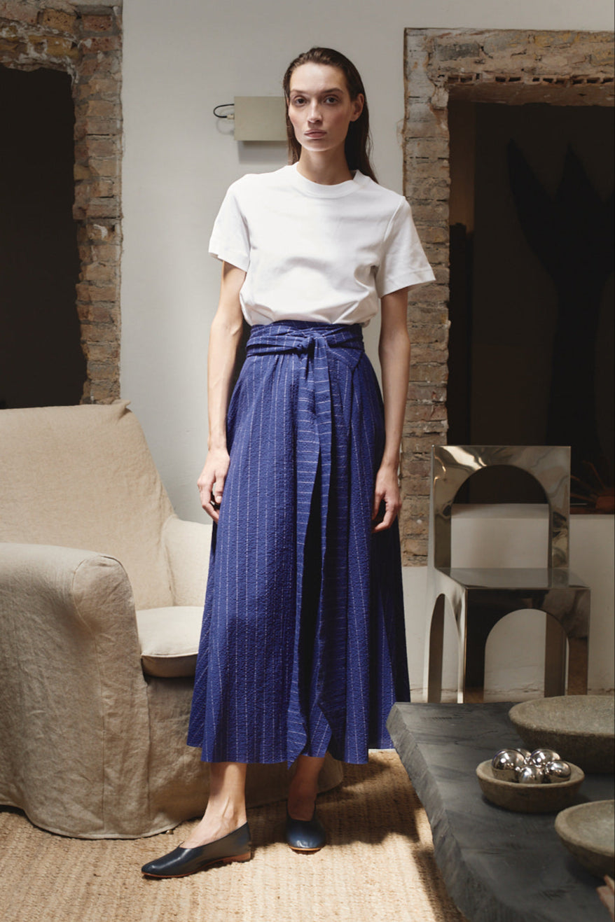 Indigo Pinstripe Alma Skirt