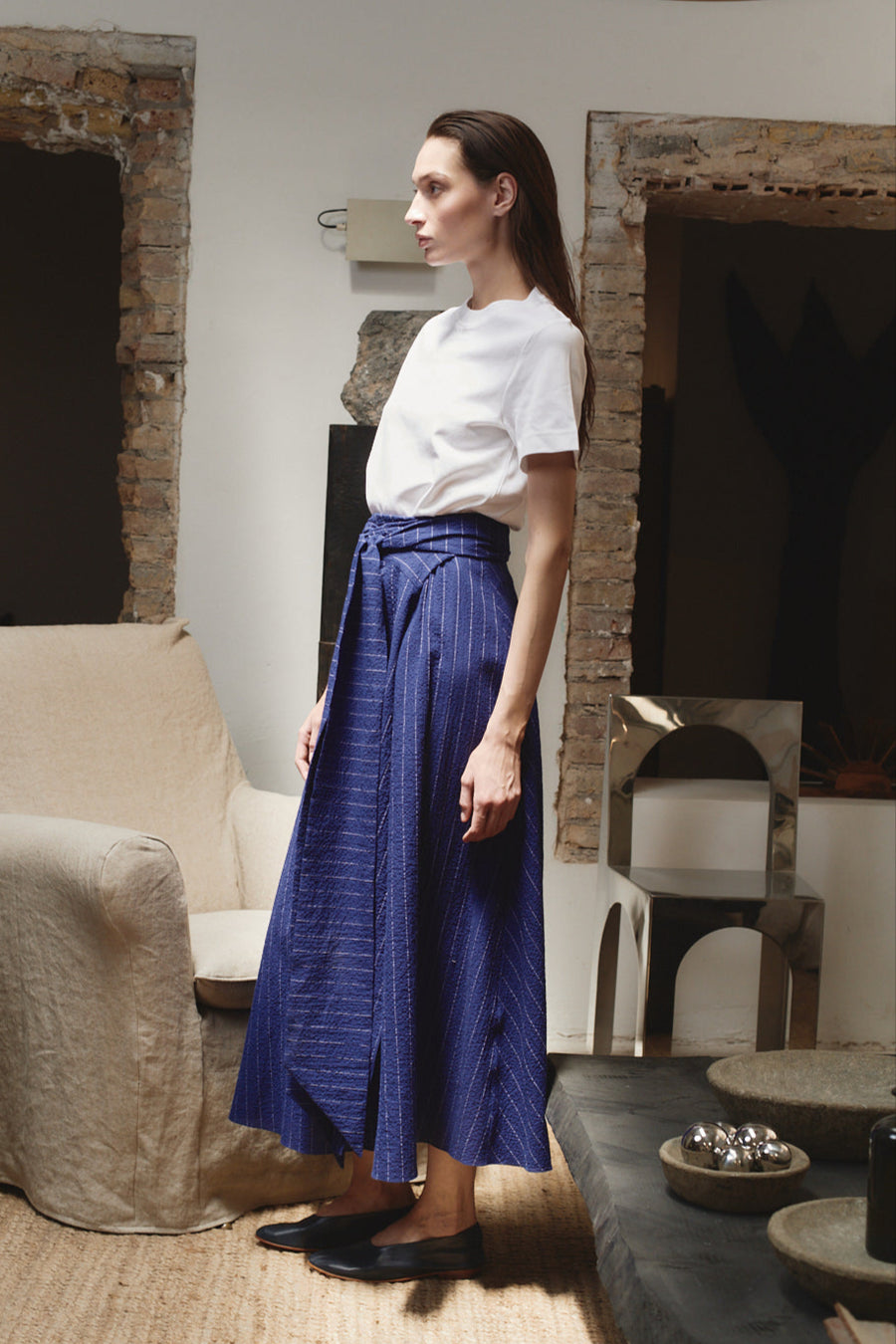 Indigo Pinstripe Alma Skirt