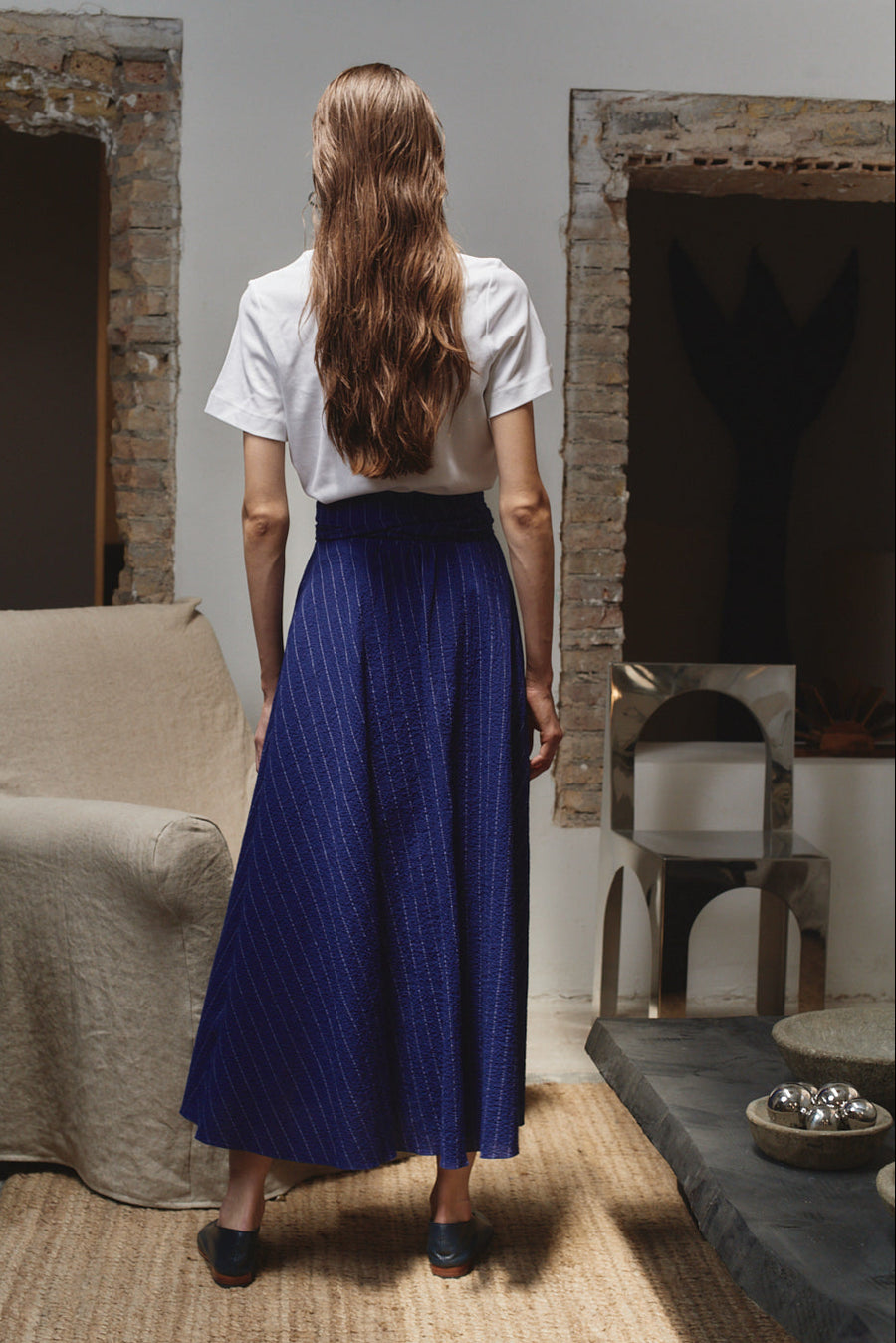 Indigo Pinstripe Alma Skirt