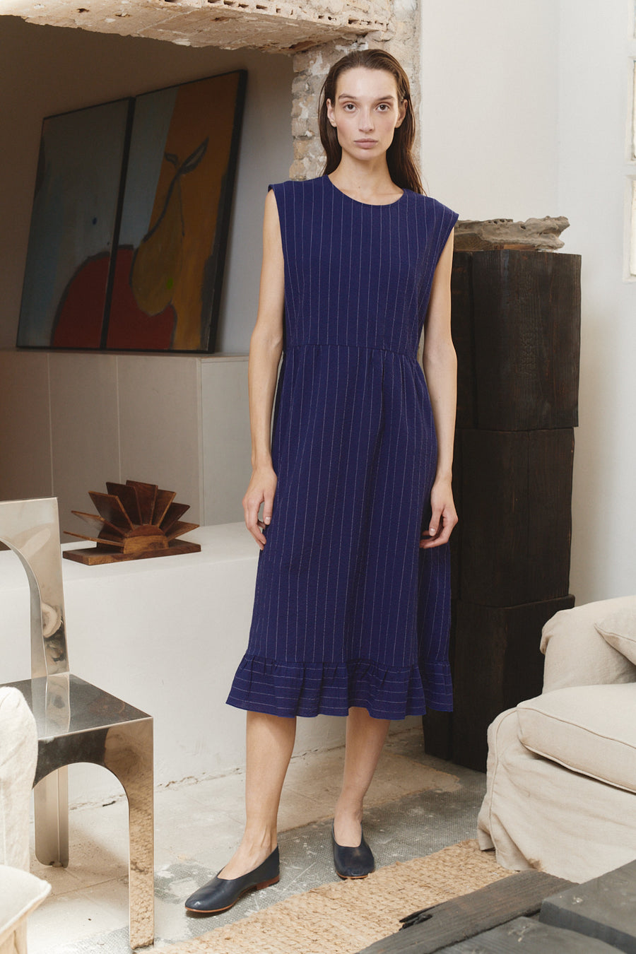 Indigo Pinstripe Echo Dress