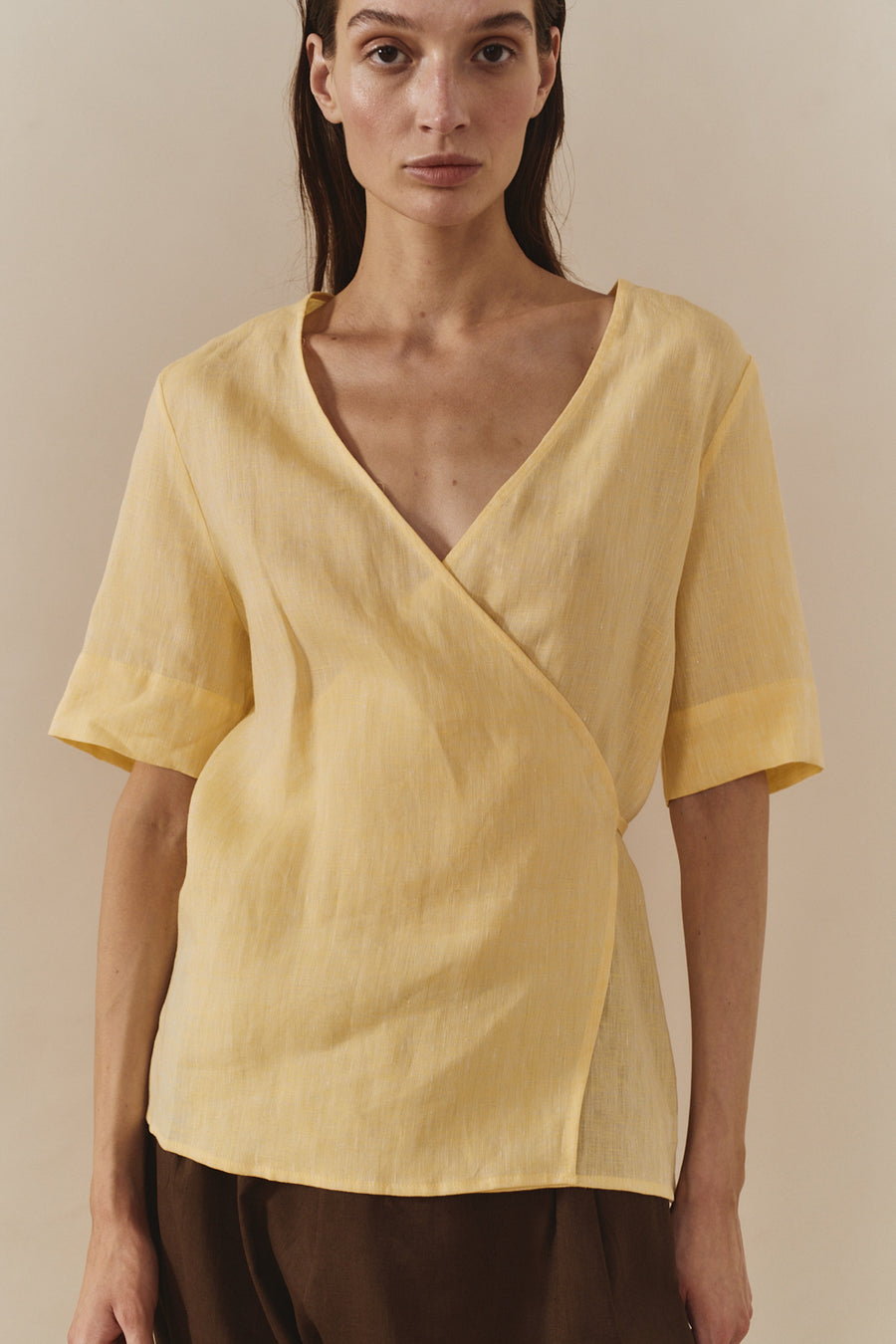 Beurre Linen Wrap Top