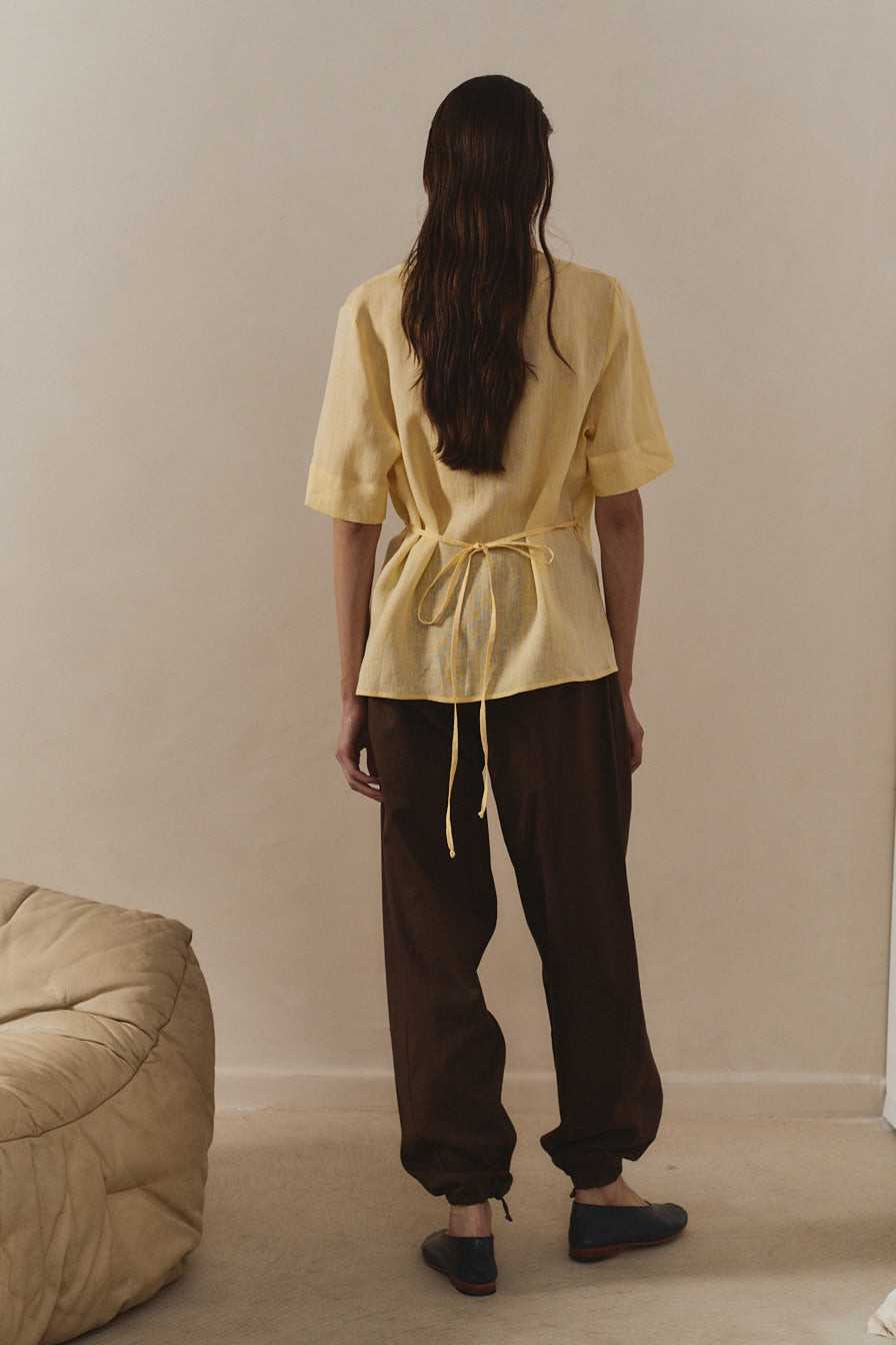 Beurre Linen Wrap Top
