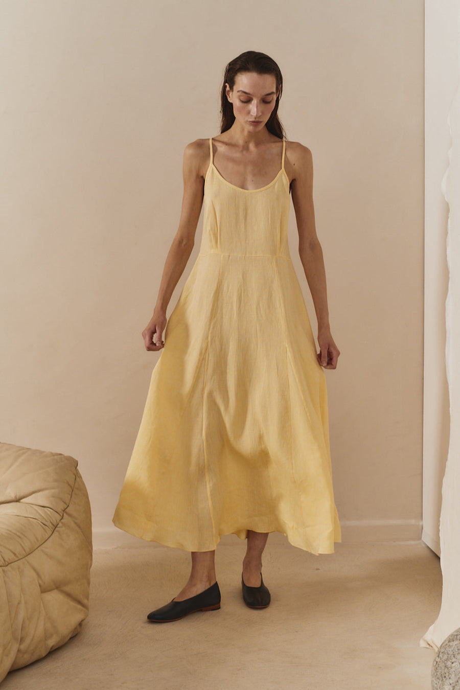Beurre Linen Godet Slip Dress