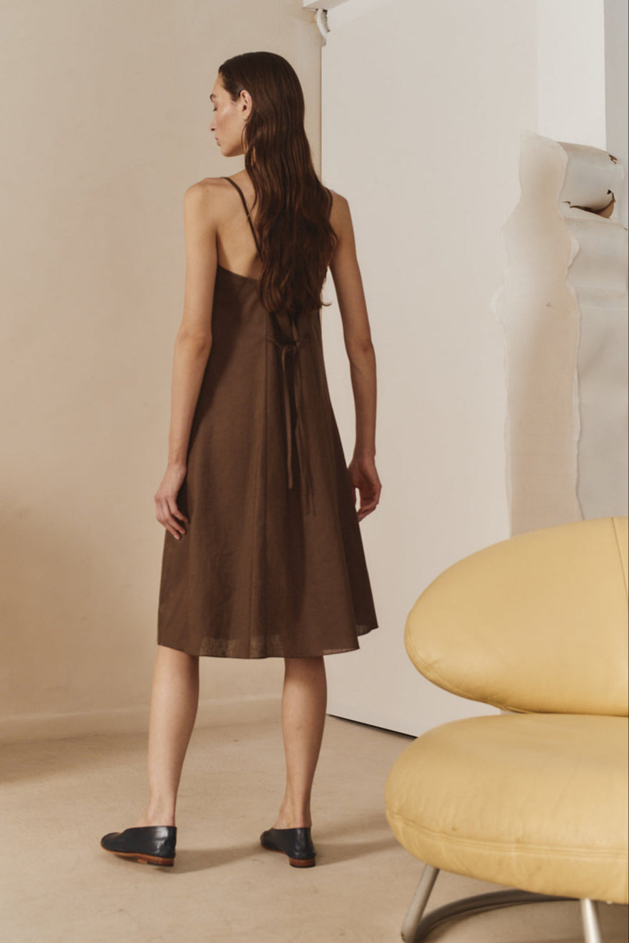 Chocolate Linen Midi Slip Dress