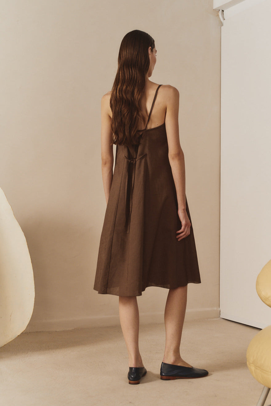 Chocolate Linen Midi Slip Dress