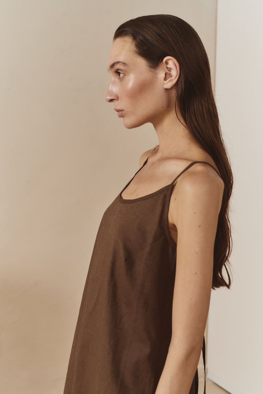 Chocolate Linen Midi Slip Dress