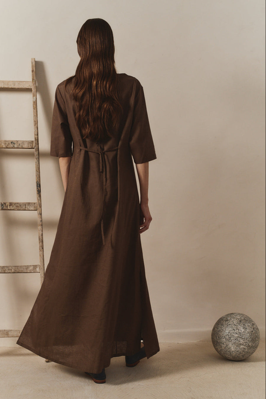 Chocolate Linen Payesa Dress