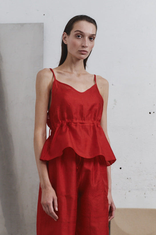 Carmine Dupion Scrunchie Top