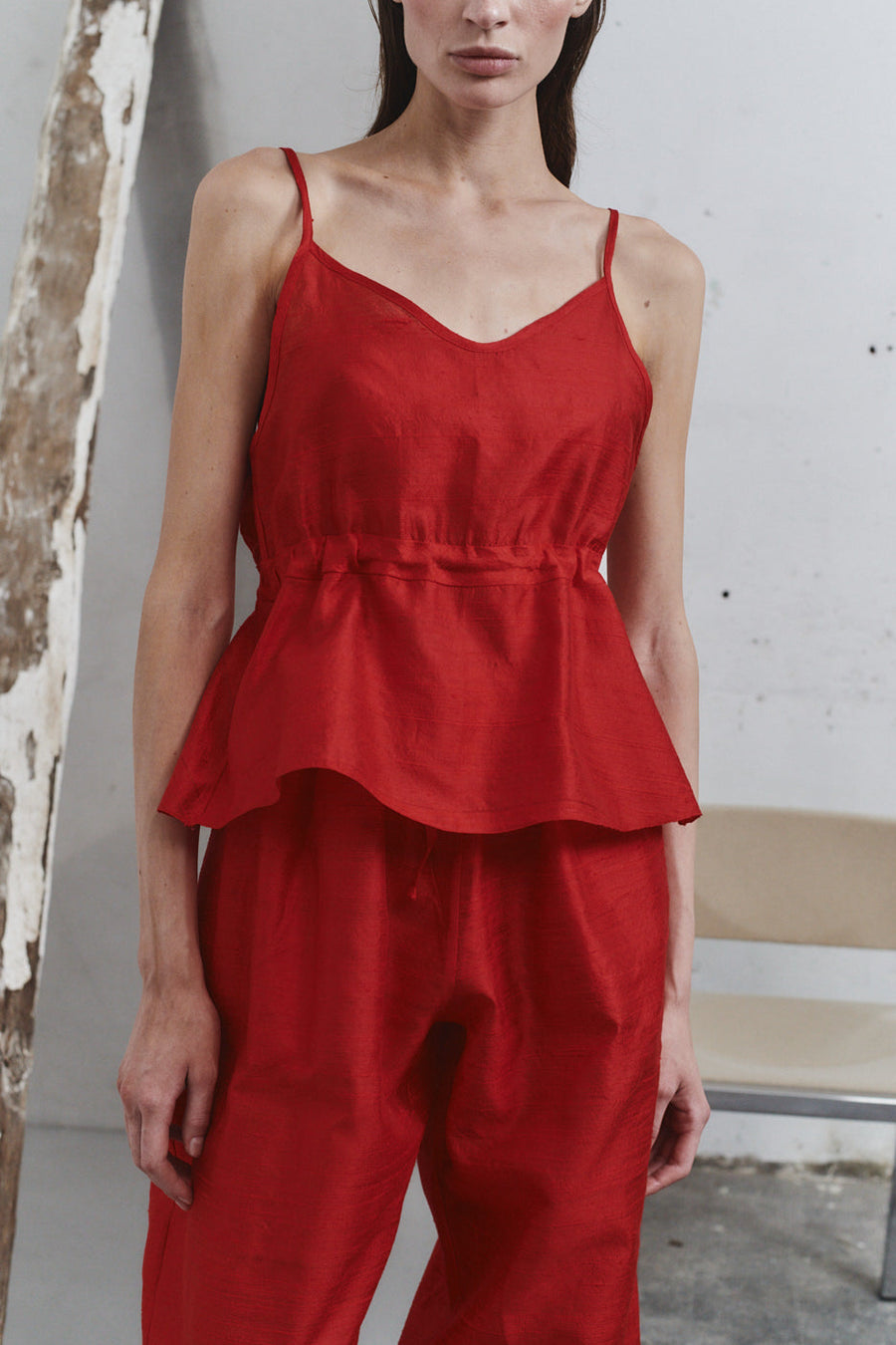 Carmine Dupion Scrunchie Top