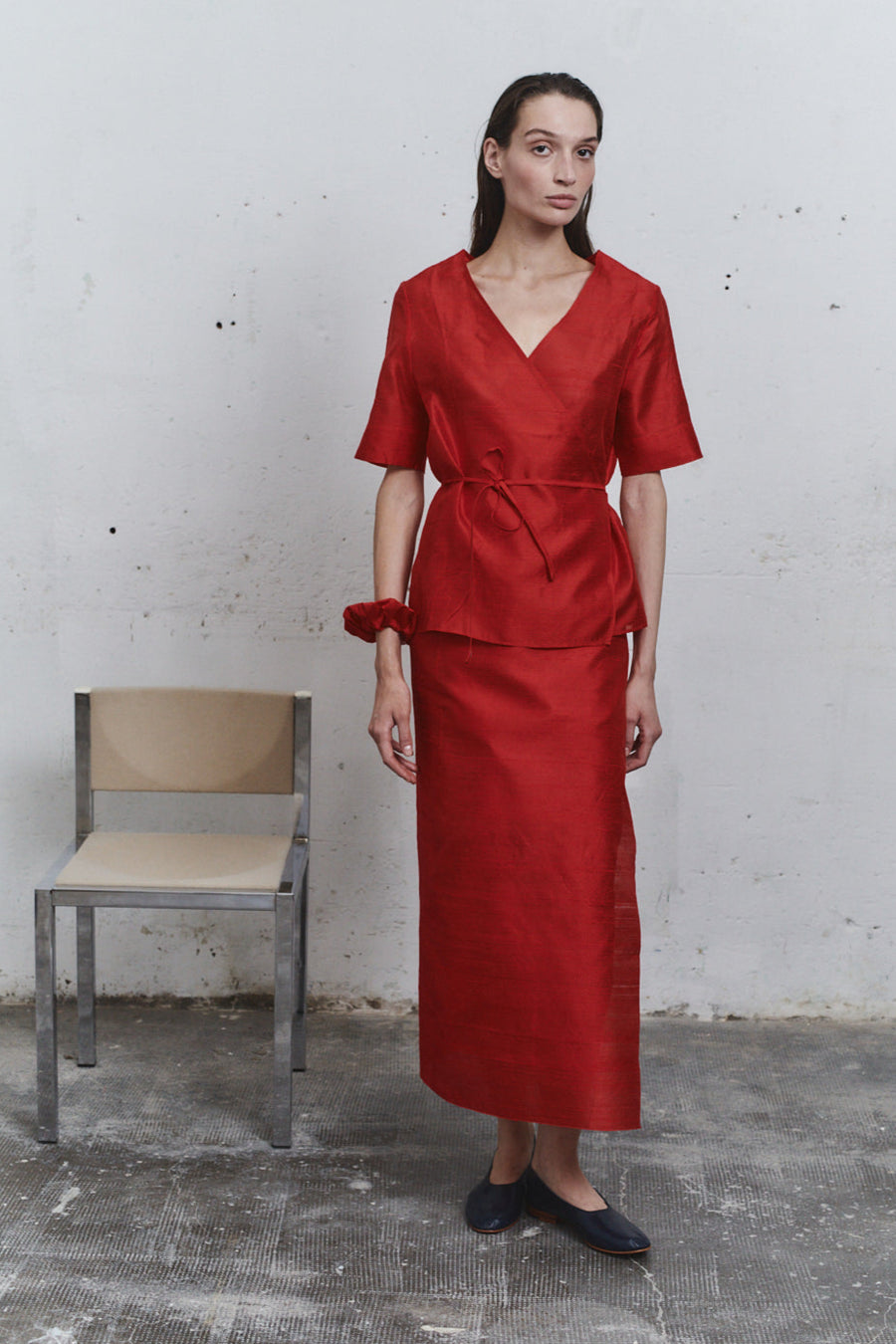 Carmine Dupion Wrap Top