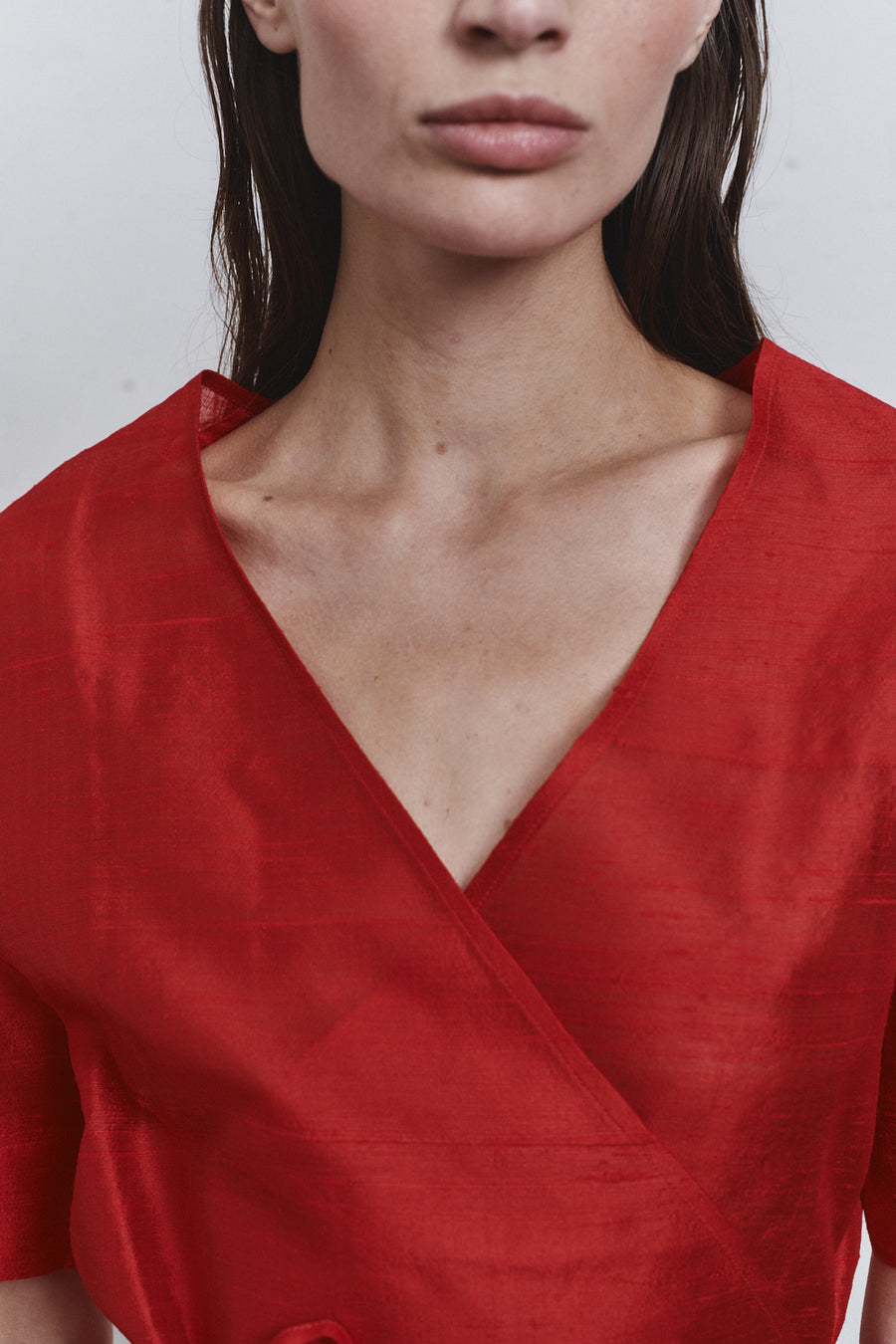 Carmine Dupion Wrap Top