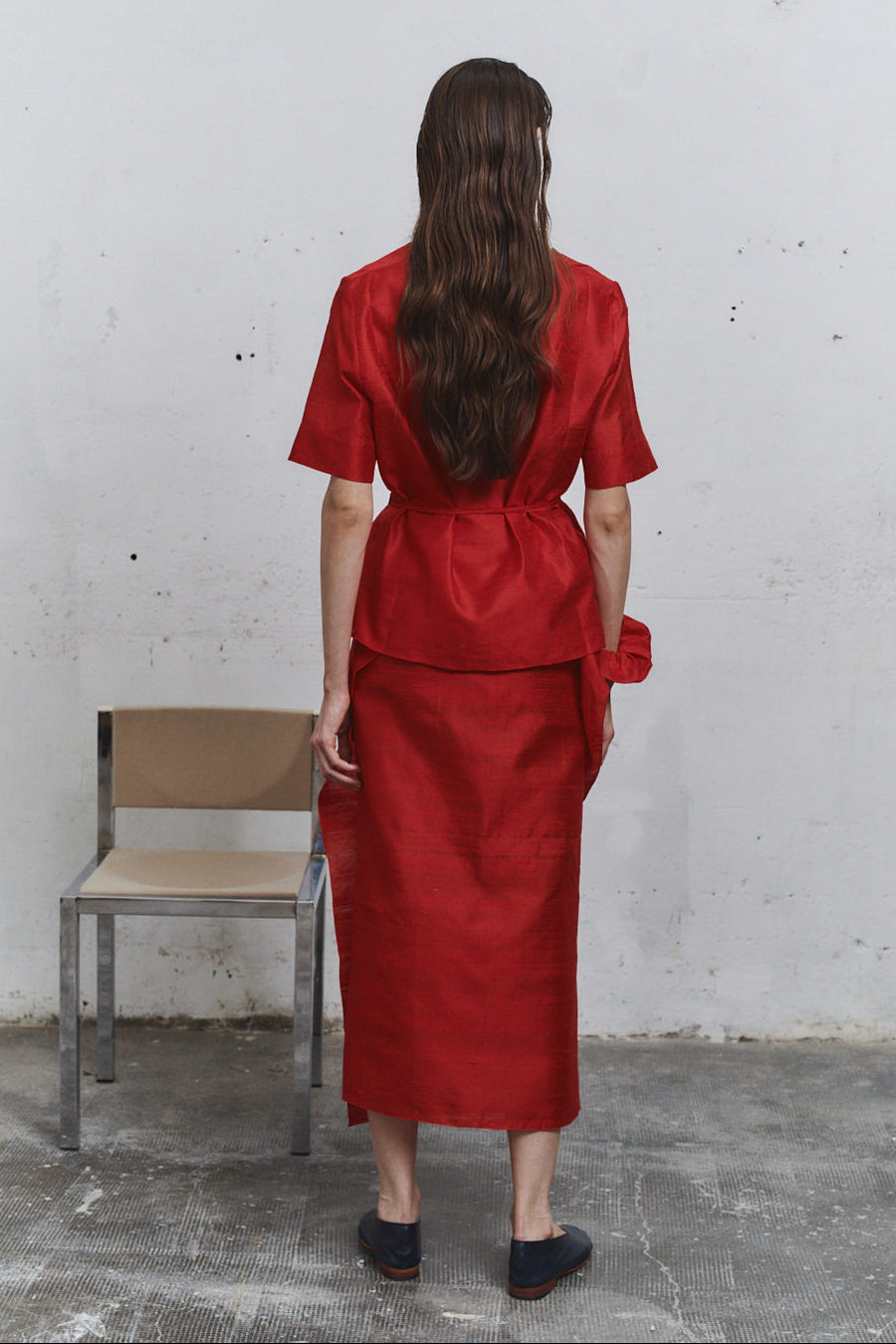 Carmine Dupion Wrap Top