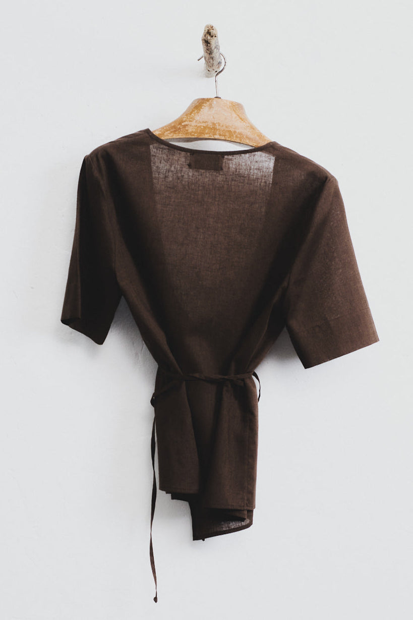 Chocolate Linen Wrap Top