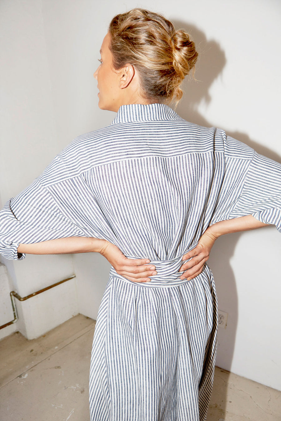 Striped Linen Long Shirt Dress