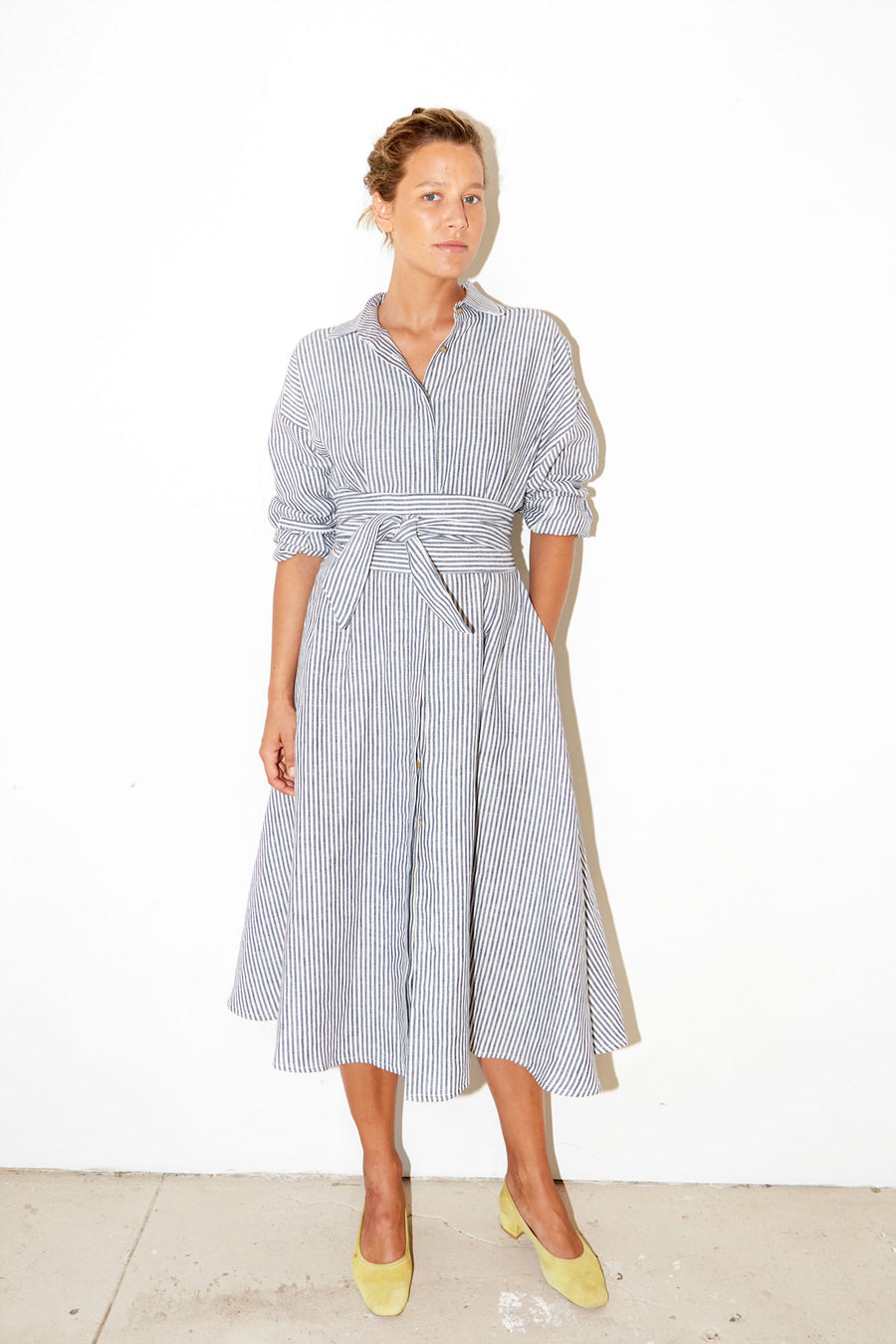 Striped Linen Long Shirt Dress