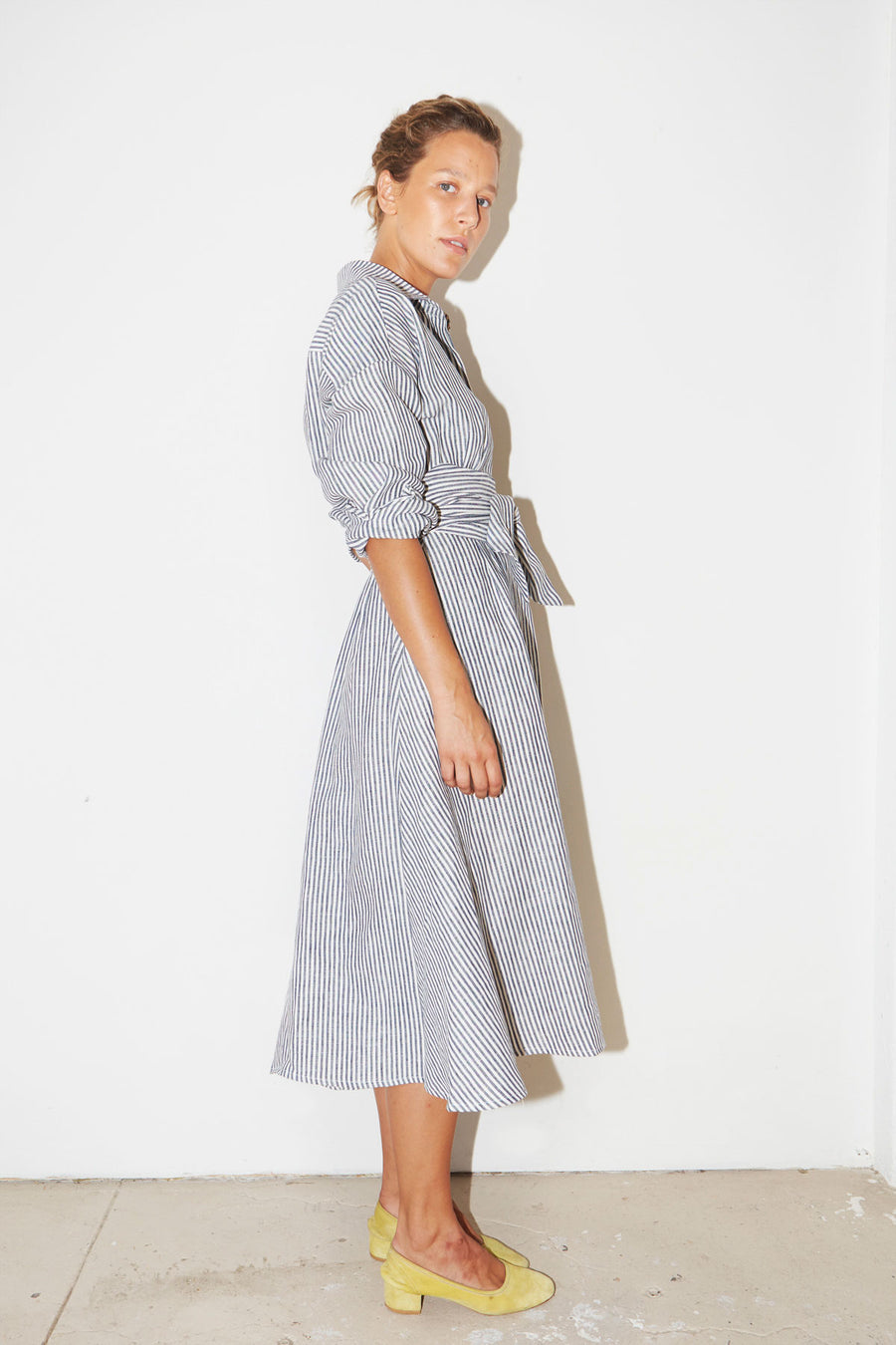 Striped Linen Long Shirt Dress