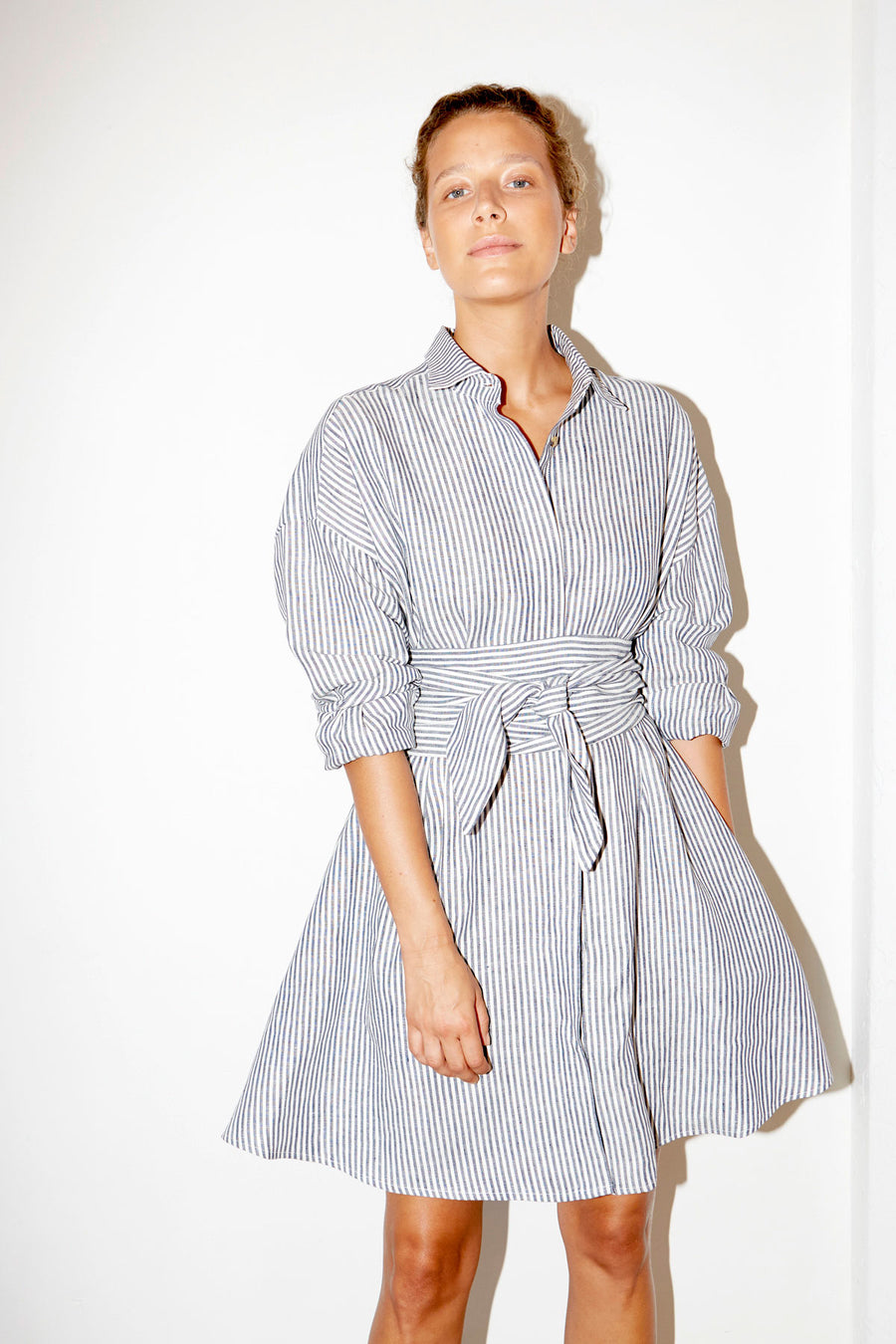 Striped Linen Short Shirt Dress