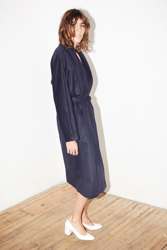 Midnight Blue Kimono-Robe Coat – DATURA