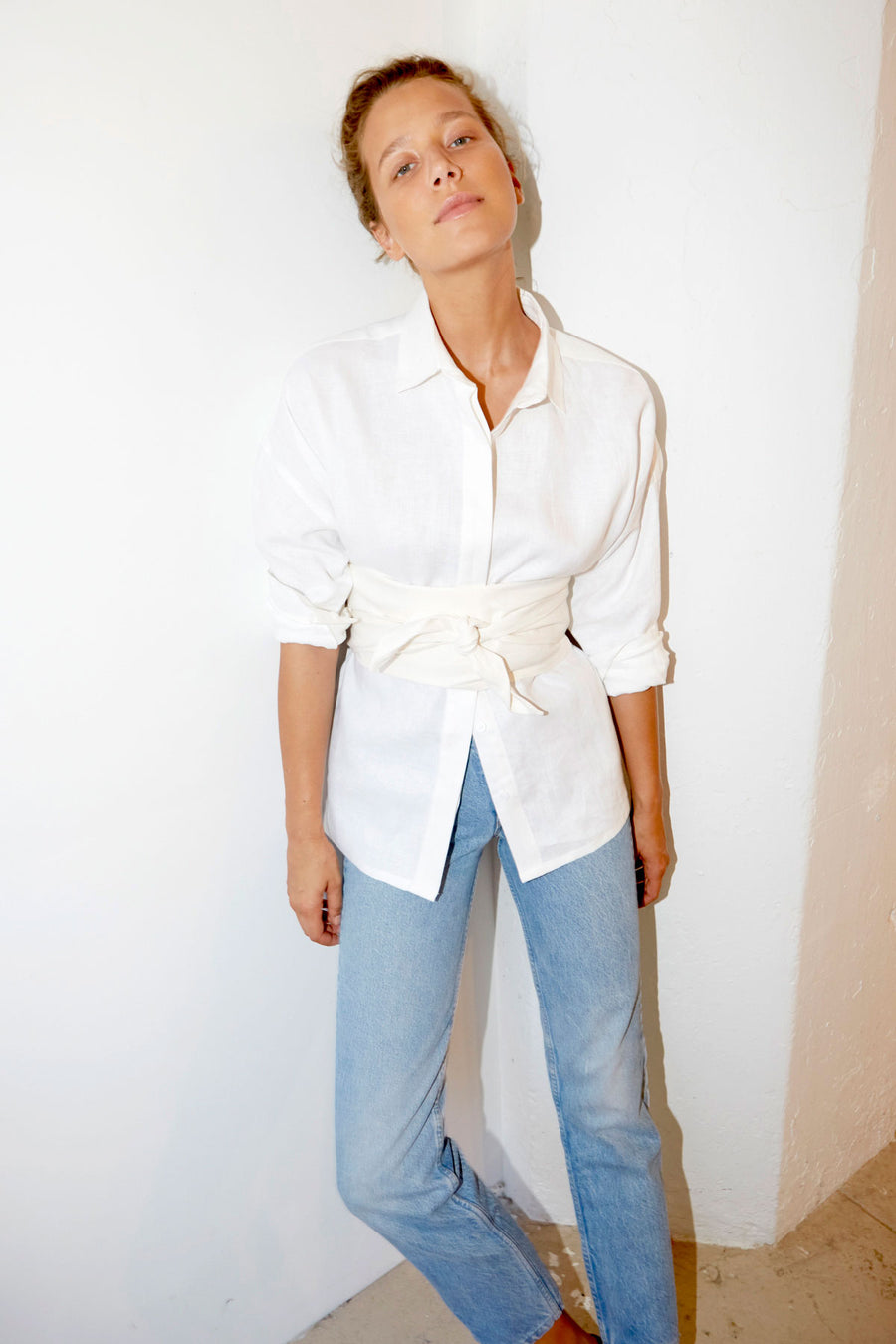 White Heavy Linen Ren Shirt