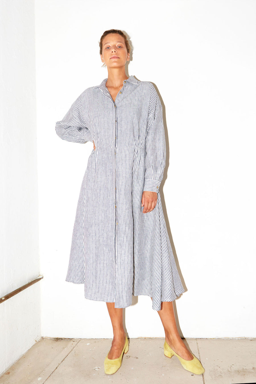 Striped Linen Long Shirt Dress