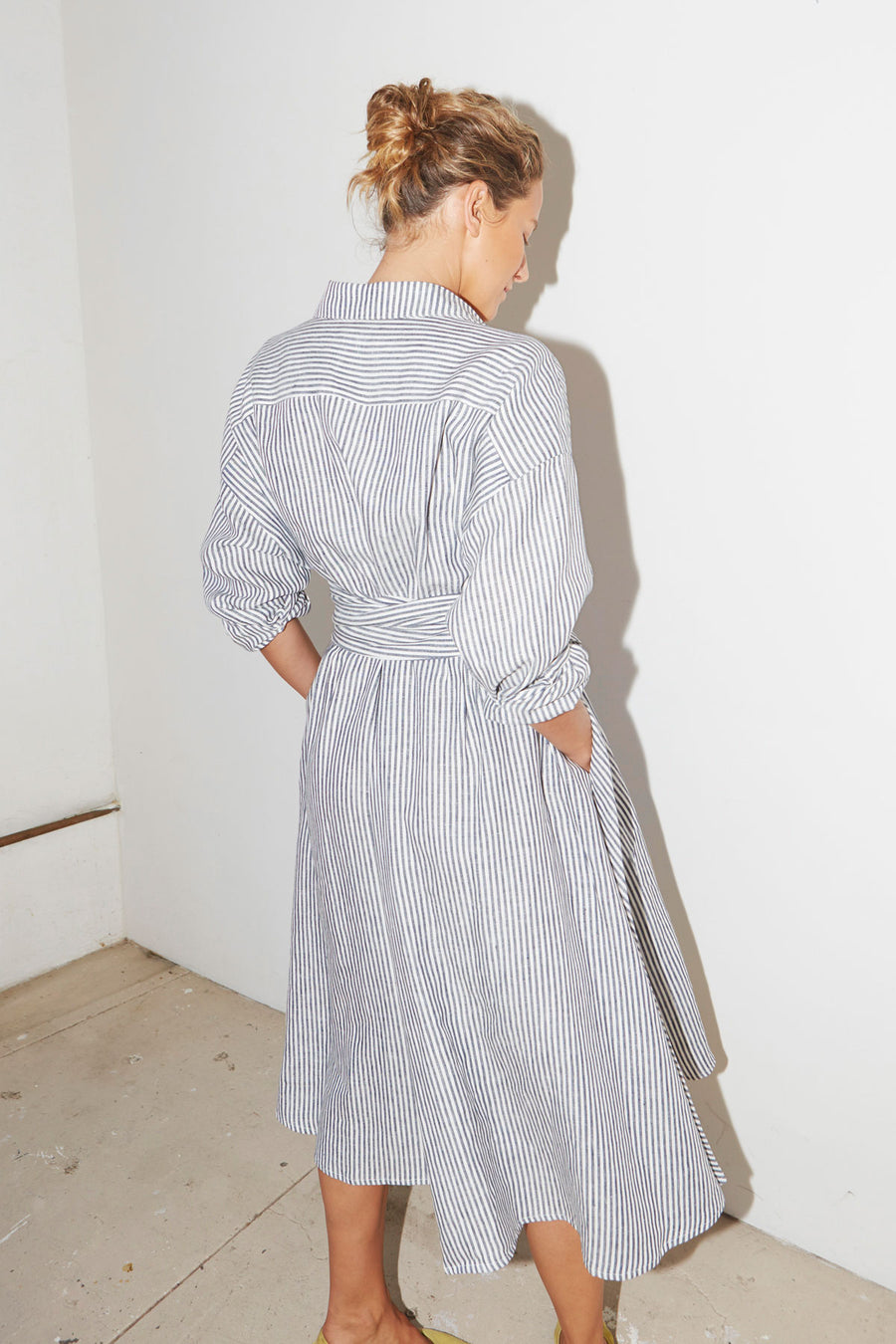 Striped Linen Long Shirt Dress