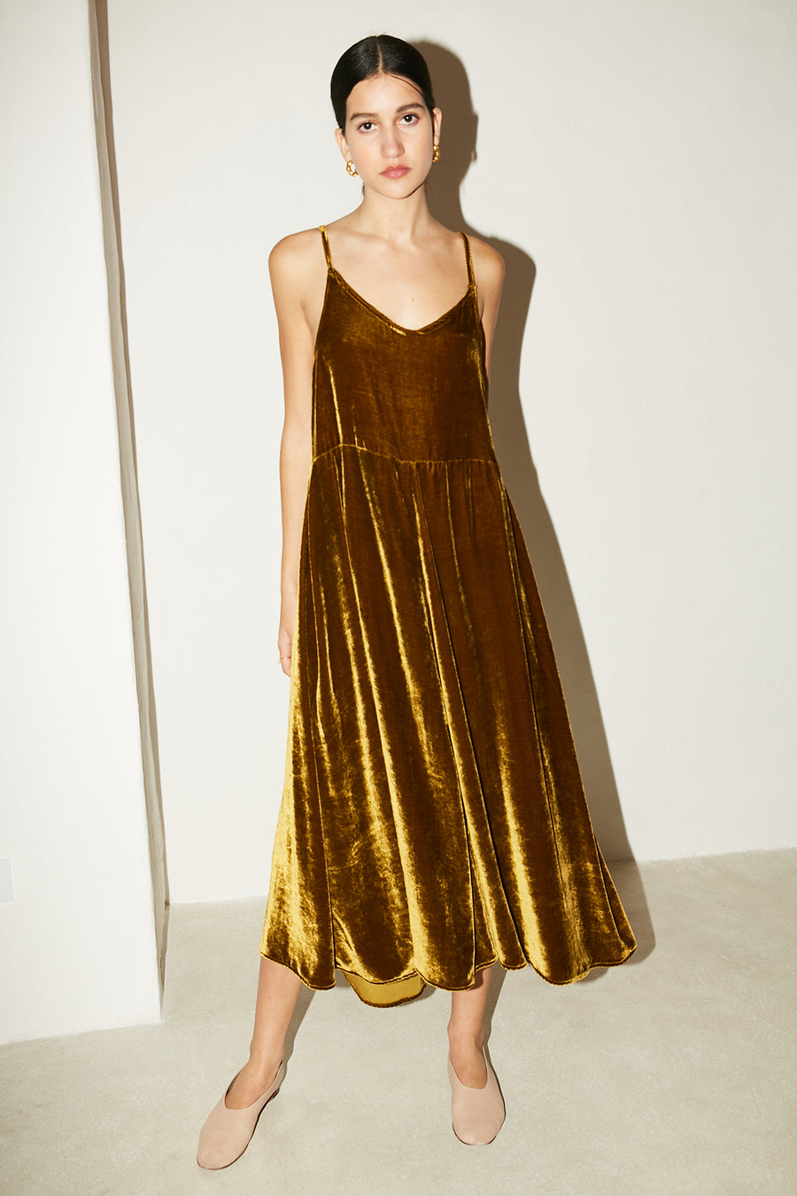 Oro Silk Velvet Slip Dress