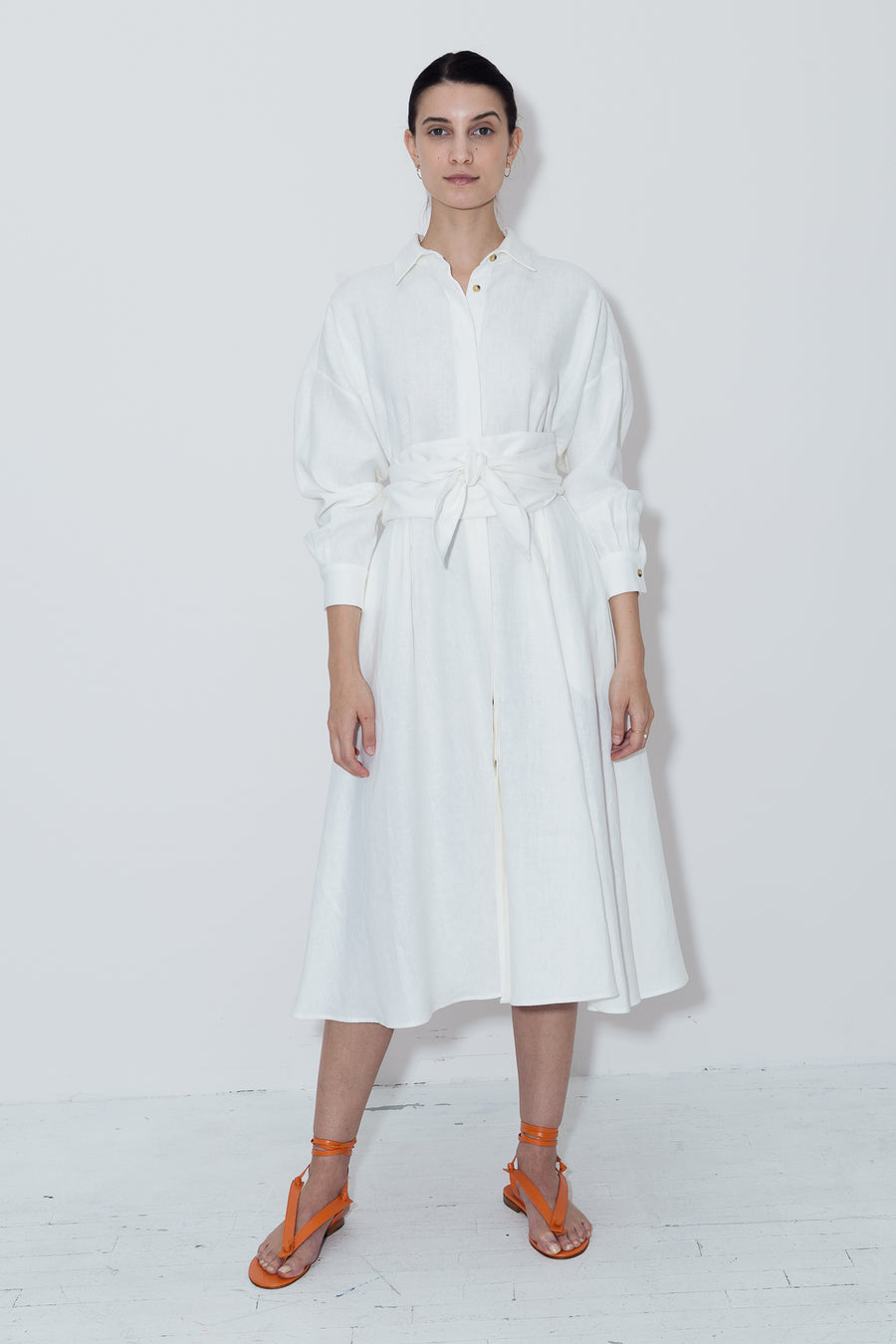 White Linen Long Shirt Dress