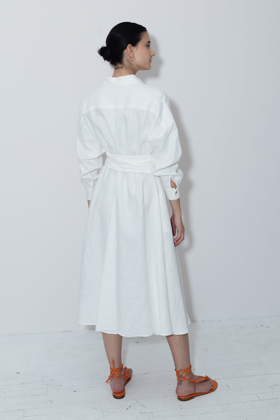 White Linen Long Shirt Dress