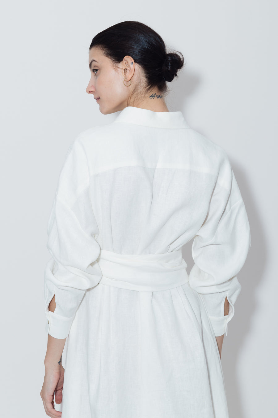 White Linen Long Shirt Dress