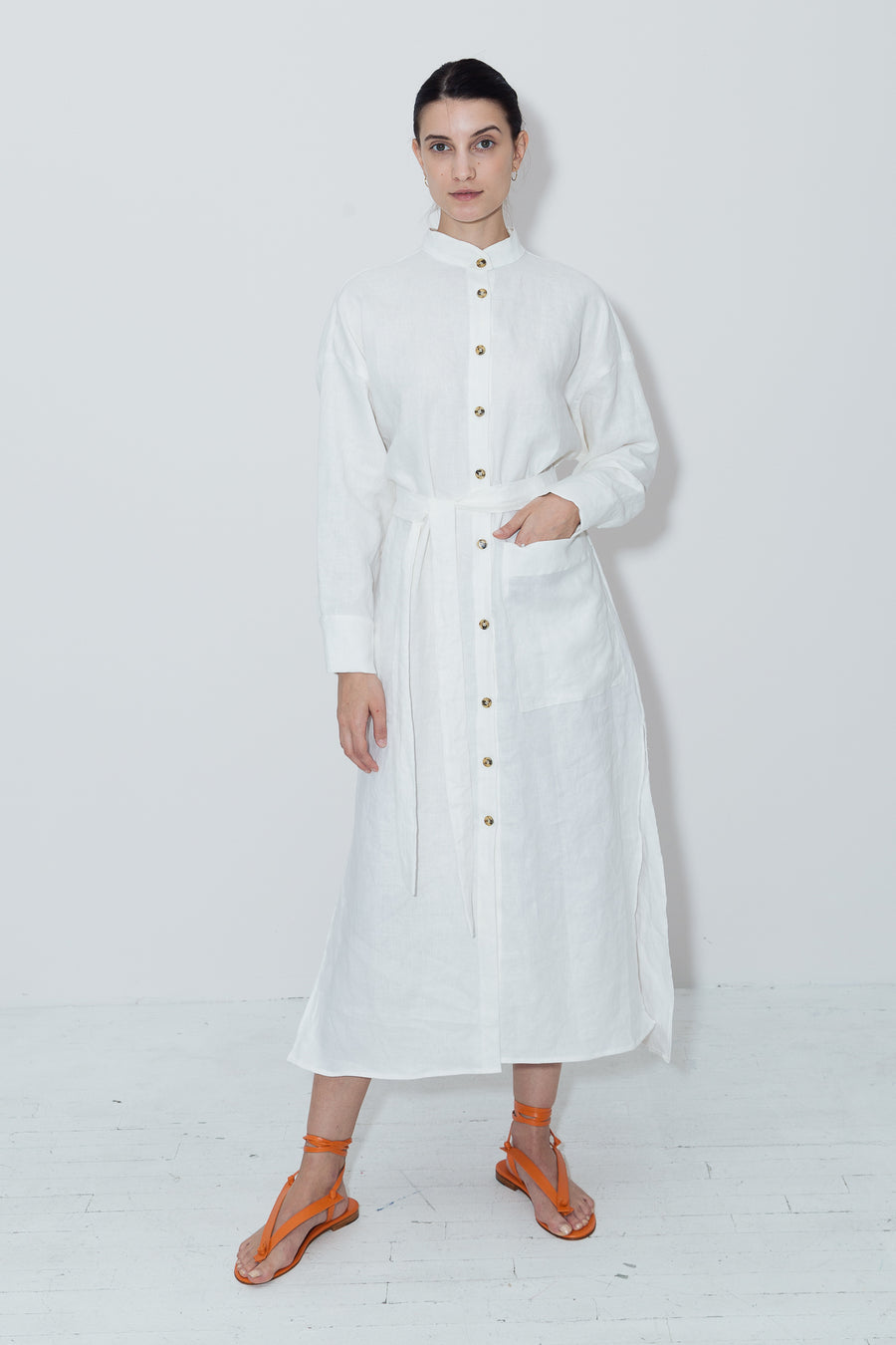 White Linen Petra Kaftan Dress