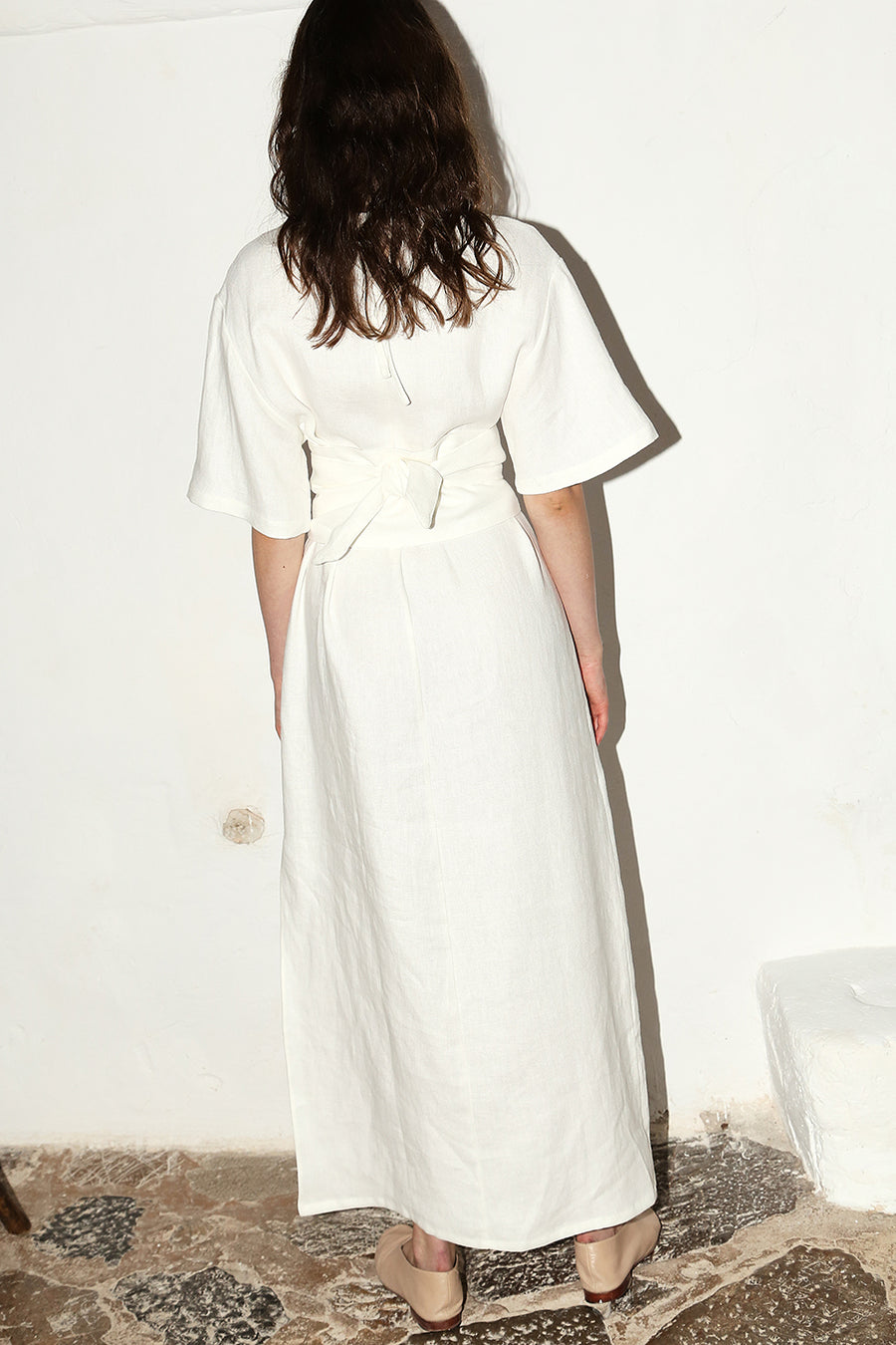 White Heavy Linen Astra Dress