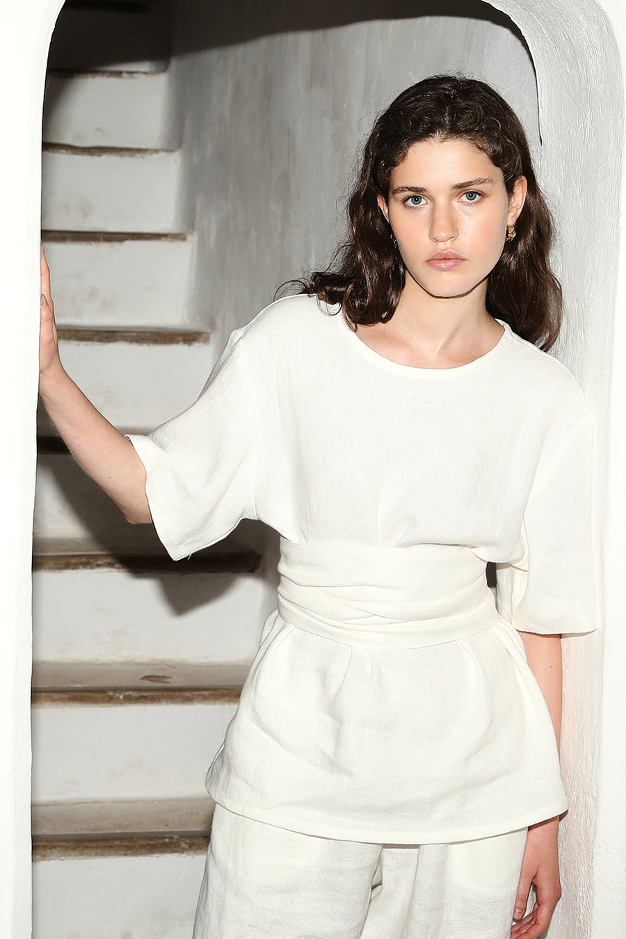 White Heavy Linen Astra Top