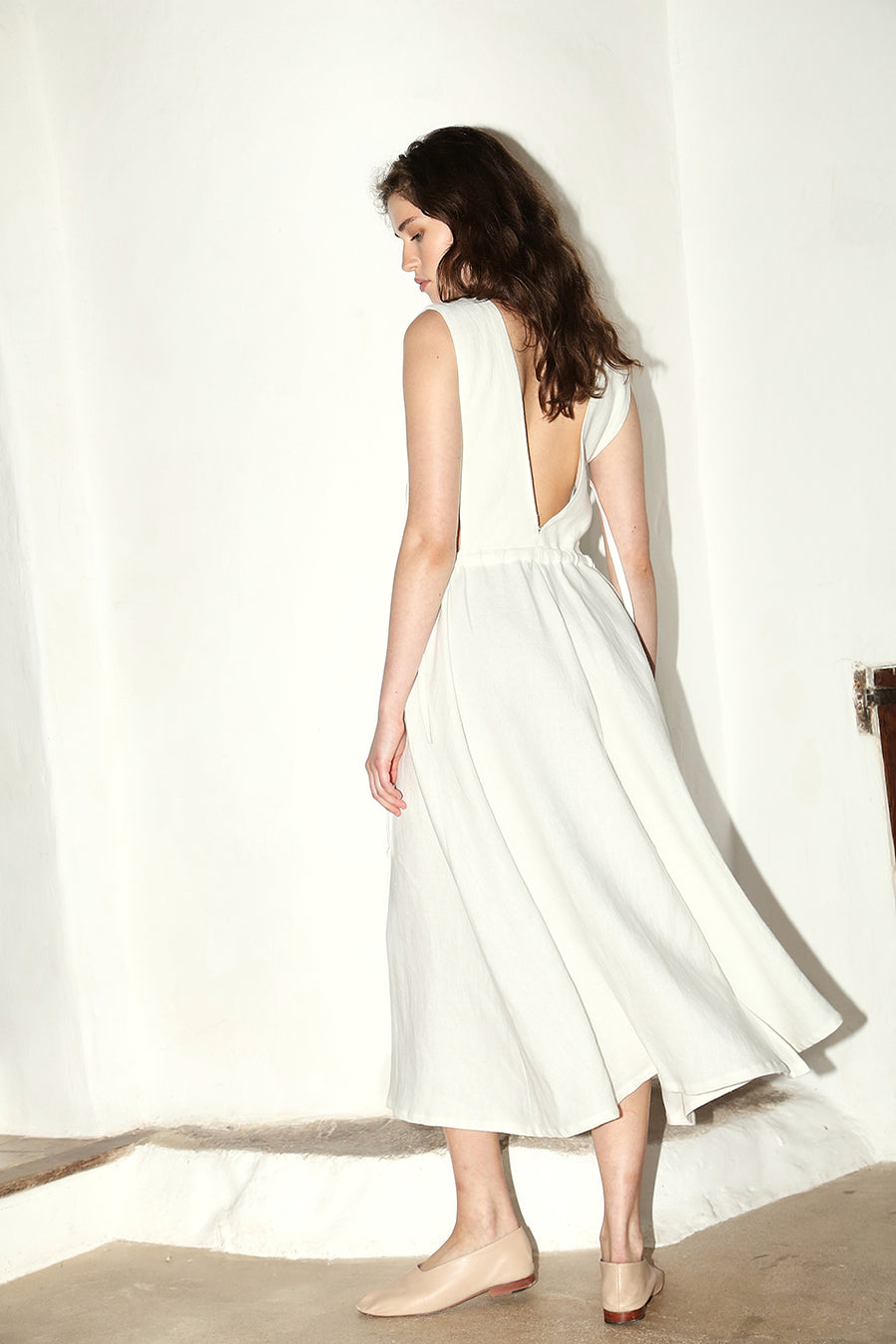 White Heavy Linen Onna Dress