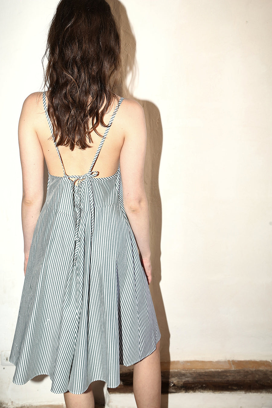Olive Striped Mini Slip Dress