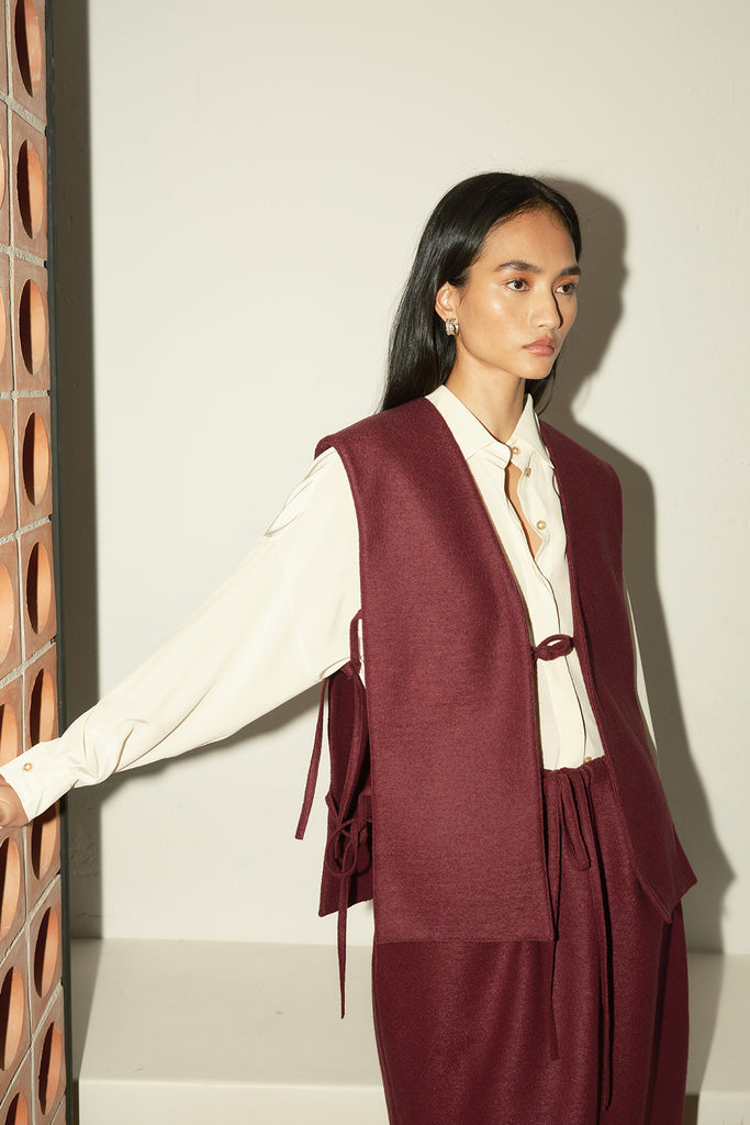 Burgundy Heavy Boiled Wool Vest –