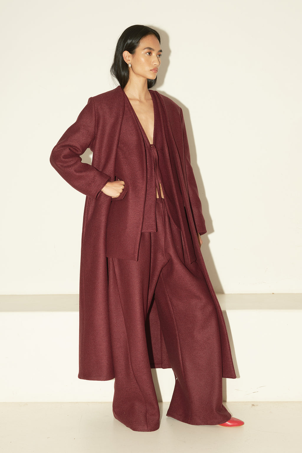 Burgundy Heavy Boiled Wool Cassia Coat