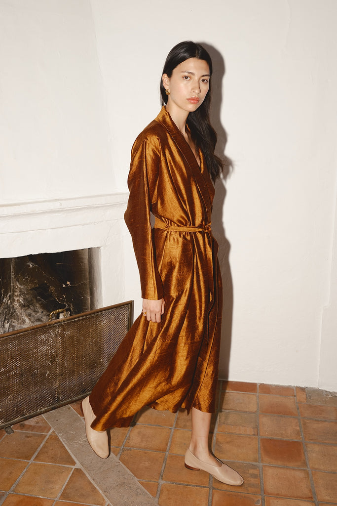 Caramel Dupion Kimono Dress –