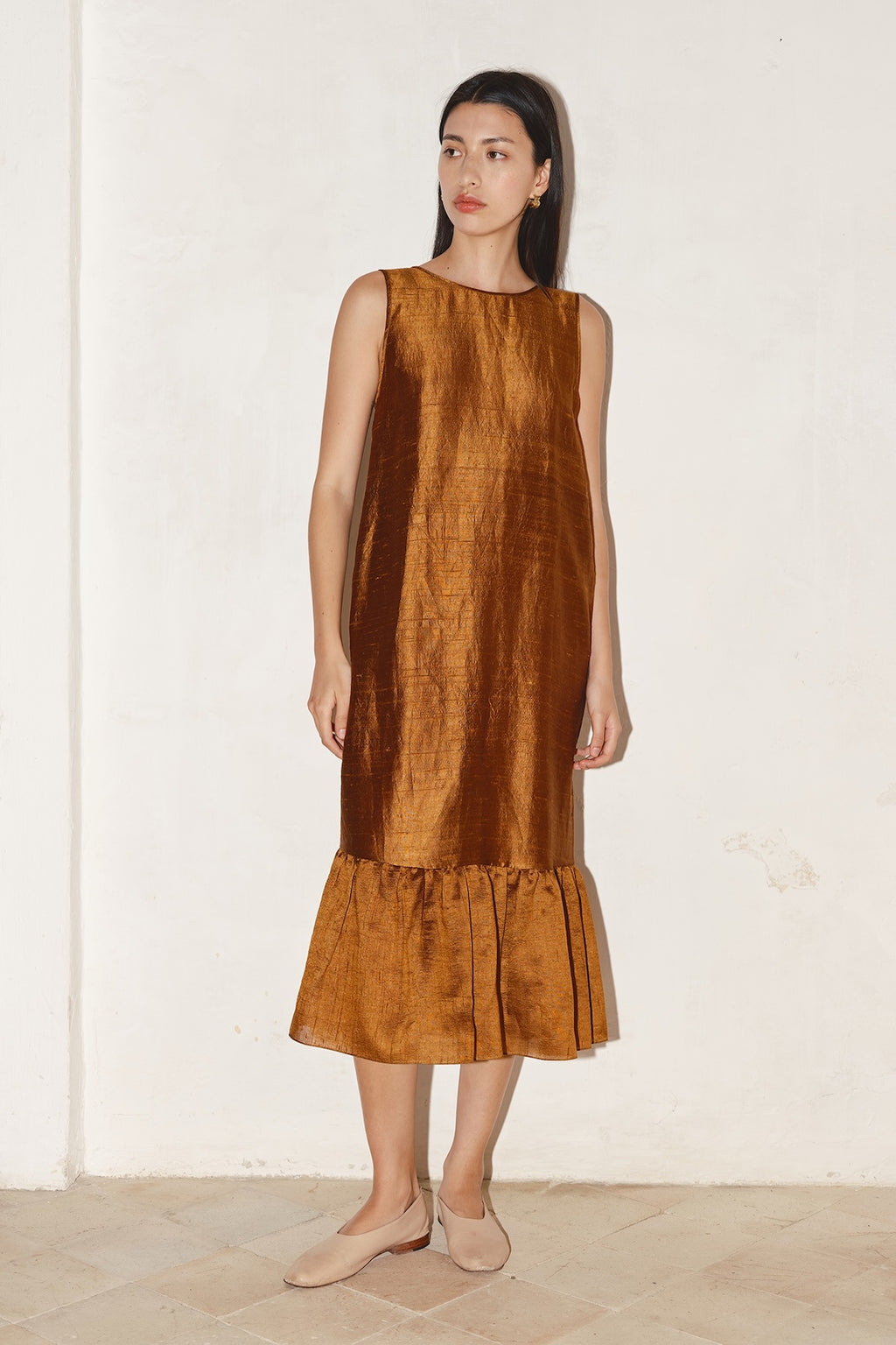 Caramel Dupion Carmen Dress